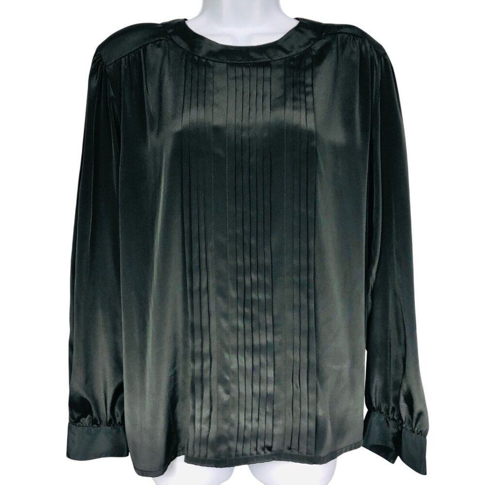 Vintage Dana Ashley Womens Top 12 Black Pleated Long Sleeve Blouse Shirt